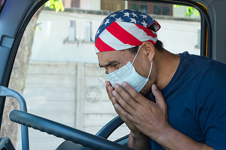 戴面罩的卡车司机流感送货安全车辆卫生速度运输面具工人男人图片