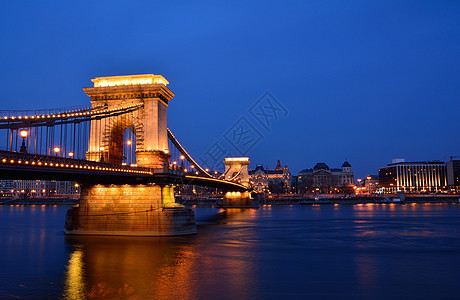 匈牙利布达佩斯多瑙河上的Szechenyi链桥城市街道建筑首都蓝色景观旅行旅游地标历史性图片