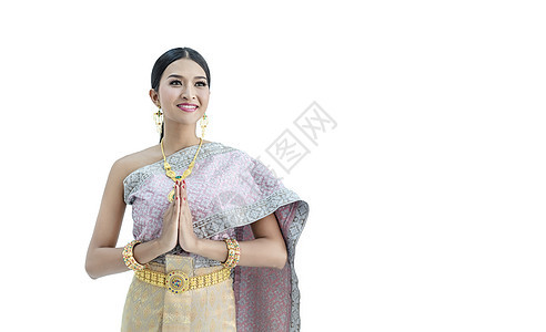 身着传统泰国服装的美丽泰国妇女 有历史艺术金子女性女孩女士微笑文化幸福裙子图片