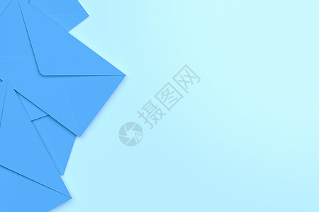 蓝背景上的蓝色空环 3D 种子邮政邮件信封渲染图片