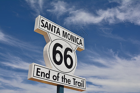 加利福尼亚州圣莫尼卡66号公路的终点历史性天空码头旅行踪迹数字背景