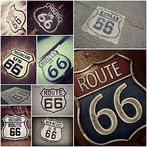 旧路66号标志公路旅游历史性旅行母亲游客图片