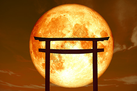 日方木柱站立在海日落的山顶上 sk月光旅行天空地标宗教牌坊遗产艺术神社文化图片