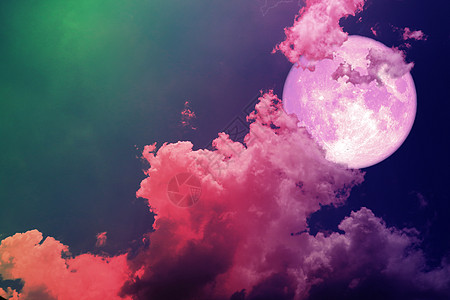 超超级粉红月圆背影彩色紫红色天空月球月光满月地球月亮科学云景血月蓝色亮度图片