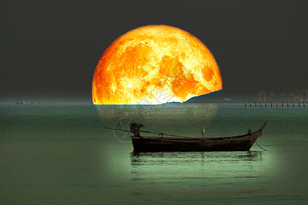 Egret人站在海边的一艘船上寻找食物羽毛假期钓鱼海洋反射早餐海滩月亮白鹭野生动物图片