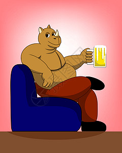 犀牛在沙发上喝啤酒图片
