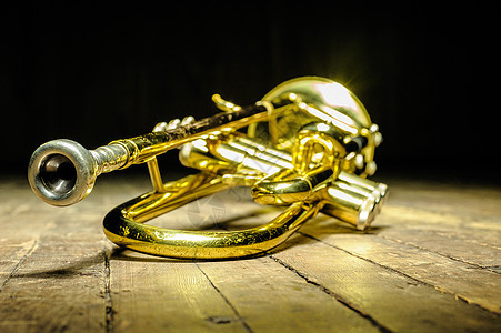 Brass仪器     背光在舞台上吹号角图片