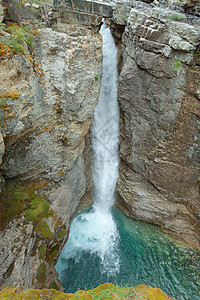 加拿大艾伯塔省约翰斯顿峡谷道踪迹绿色岩石国家娱乐公园远足峡谷瀑布假期图片