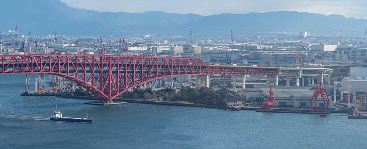 日本大阪  2020 年 2 月 6 日奥斯全景鸟瞰图商业城市建造海洋运输货物工厂建筑学景观天空图片