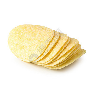白色背景孤立的土豆薯片午餐食物脂肪饮食黄色小吃芯片油炸垃圾波纹图片