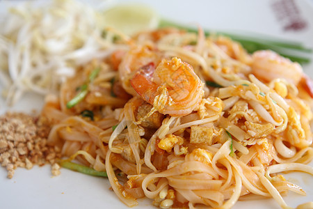 泰国食用稻田美食午餐面条花生食物街道油炸豆芽烹饪盘子图片