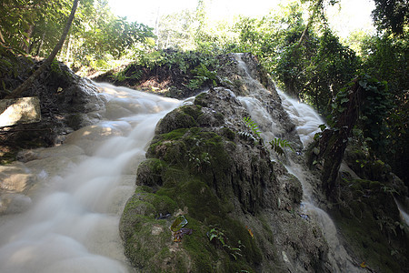 瀑布溪流叶子天堂石头流动公园环境岩石荒野美丽图片