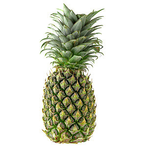 白色背景上孤立的单一整片菠萝热带饮食黄色食物绿色水果图片