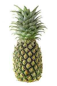 白色背景上孤立的单一整片菠萝黄色饮食食物绿色热带水果图片
