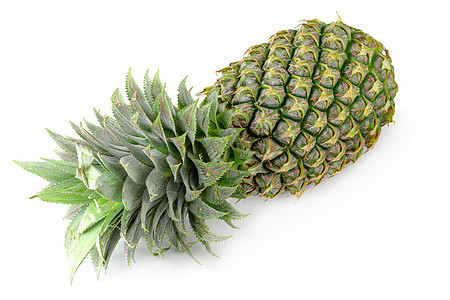 白色背景上孤立的单一整片菠萝黄色绿色饮食水果热带食物图片