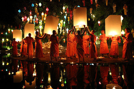 泰国水灯11月12日 节洞察力文化森林旅行灯笼仪式公园节日宗教展示背景