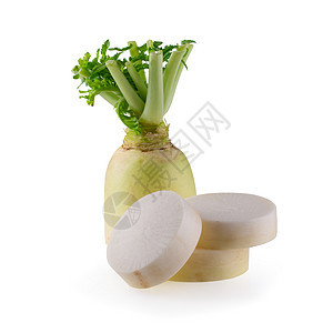 Daikon 白背景的单射线蔬菜白萝卜绿色收成水平大蒜萝卜饮食营养团体图片