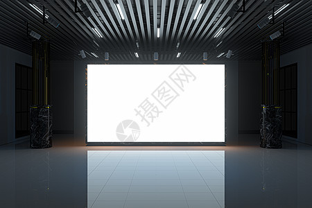 大展厅的光亮空白墙 3D造型天花板辉光框架装饰陈列室大厅白色房间风格画廊背景图片