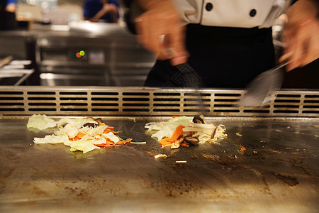 牛肉和蔬菜 日本日式烹饪厨师水平火焰炒饭炙烤牛扒食物美食烧烤餐厅图片