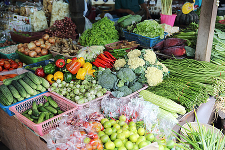 泰海市场青菜蔬菜生产街道销售食物香蕉旅行水果摊位图片
