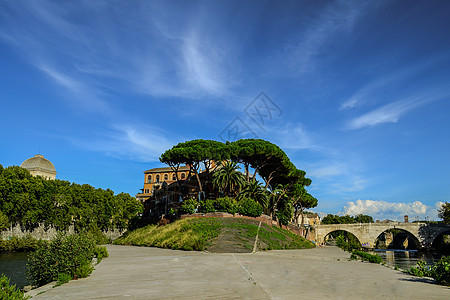 意大利罗姆人Tiber岛医院石头天空旅游蓝色地标建筑景观古董首都历史图片