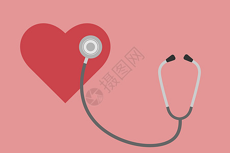 粉红色背景上的听诊器和心心脏病学脉冲医院考试工具心脏病诊所临床疾病医师图片