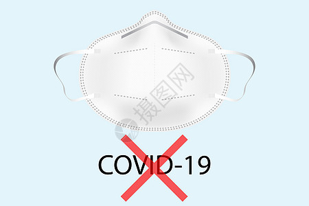 带有 covid-19 文本和红色十字的 3D 矢量呼吸面罩图片