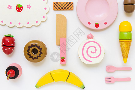 儿童食品准备玩具组蛋糕食物勺子塑料冰淇淋孩子们女孩橙子奇异果胡椒图片