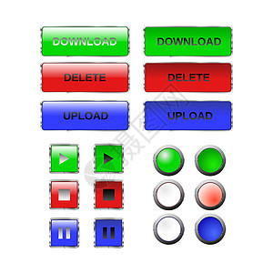 下载上传删除玻璃按钮  Web 按钮图标播放停止暂停按钮下载栏上传删除圆形按钮 红蓝绿图片