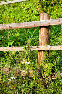 木栅栏详细细节旅游天空村庄太阳草地树篱顶峰牧场森林爬坡图片