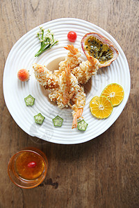 泰式的弗里德虾美食食物甲壳团体用餐盘子小吃动物烹饪贝类图片