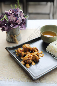 鸡肉加日本大米饭菜生活烹饪小吃午餐柠檬油炸食物美食图片