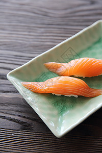 沙门寿司日本菜海鲜鱼片食物盘子饮食美食小吃红色白色寿司图片