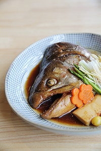 鱼头煮黄酱日日食白色叶子蔬菜食物草本植物美食午餐大豆海鲜图片