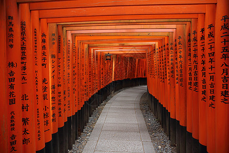 日本京都神社红Tori门灯笼地标历史旅游佛教徒隧道小路橙子旅行观光图片