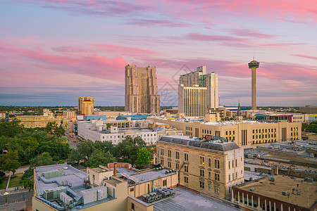 美国得克萨斯州San Antonio市中心最景色地标全景风景观光街道城市摩天大楼建筑物旅游场景图片