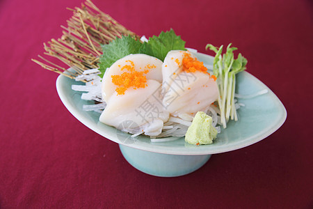 扇贝寿司鱼子扇贝海鲜食物盘子美食白色寿司午餐餐厅图片