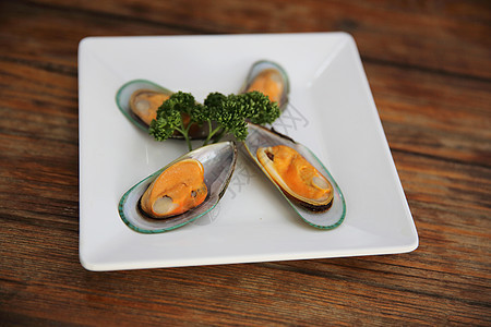 生海浮贝盘子奢华餐厅用餐厨房海洋美食香菜海鲜午餐图片