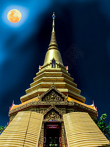 满月之夜佛庙背景图片