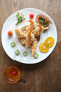 泰式的弗里德虾油炸团体贝类甲壳小吃用餐美食食物海鲜烹饪图片
