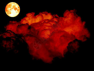 乌黑树上的超级月亮和红云图片