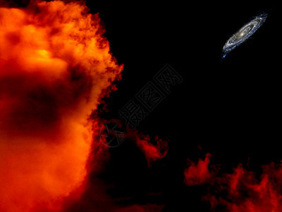 空间中的红云和星系图片