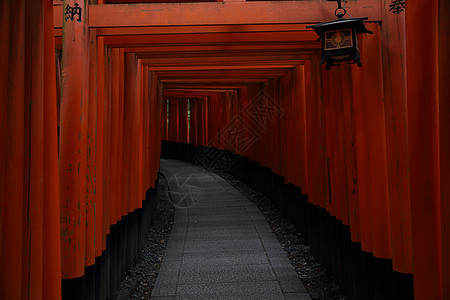 日本京都神社红Tori门神道灯笼寺庙橙子文化旅行木头遗产小路旅游图片