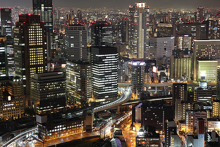 日本大阪市夜景时的城市风景景观办公室摩天大楼游客天线建筑全景场景商业街道图片