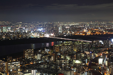 日本大阪市夜景时的城市风景公园街道风景建筑学全景地标建筑物天际摩天大楼天线图片