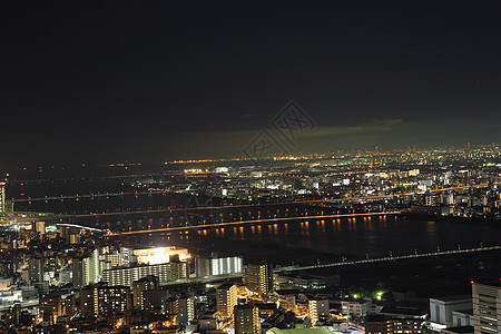 日本大阪市夜景时的城市风景街道全景商业游客城市旅行建筑学天际地标建筑图片