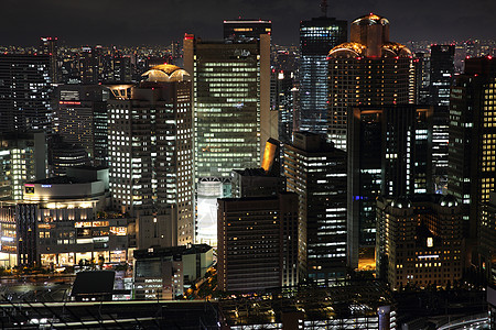 日本大阪市夜景时的城市风景游客商业城市摩天大楼全景建筑学地标天际旅行办公室图片