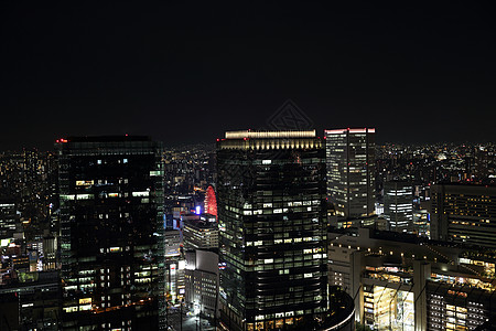 日本大阪市夜景时的城市风景市中心景观场景街道公园风景旅行地标旅游建筑学图片