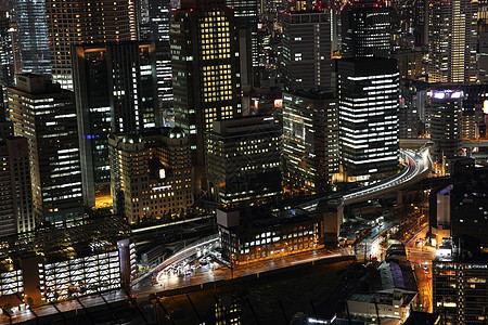 日本大阪市夜景时的城市风景天线商业城市摩天大楼风景街道游客旅游景观办公室图片