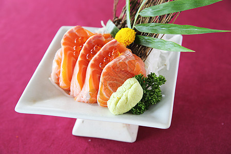 生鱼鱼肉美食美味食物午餐海鲜橙子文化盘子鱼片木头图片